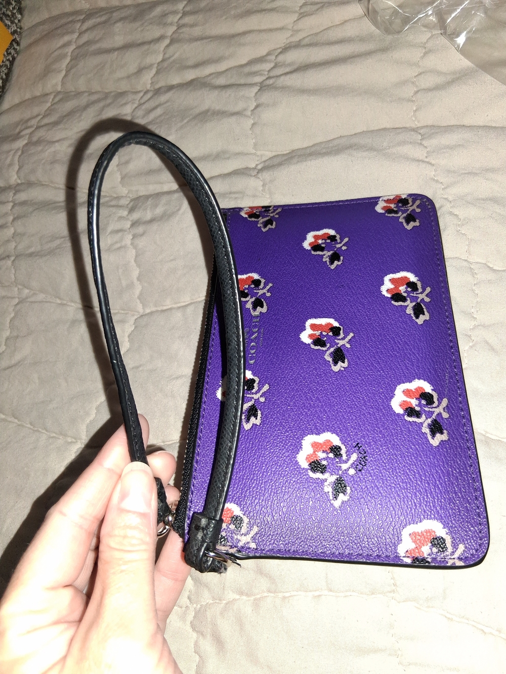 Coach Purple Floral Zip Wristlet Card Case - Picture 7 of 7